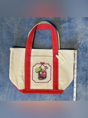 Anthropologie Holiday Hartley Canvas Tote Bag with Red Trim